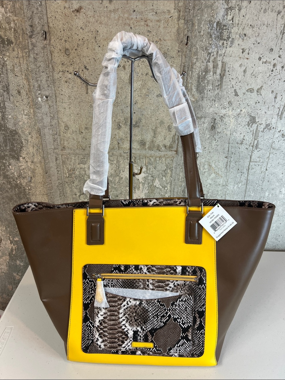 Vera Bradley Ella Tote Faux Yellow Maize Snakeskin Print New with flaw